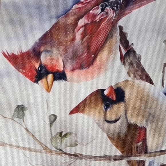 Northern Red Cardinal with Female Love Birds Hanging‎ Canvas Watercolor - Picture 2 of 7